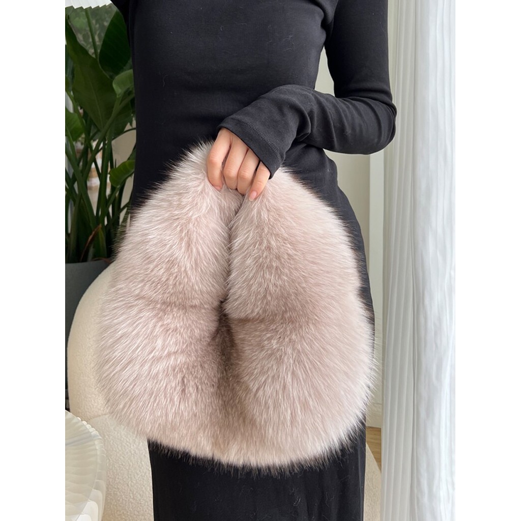 Bolsa de pele de raposa feminina moda High-End simples monocromático na moda Real pele embreagem saco de pele