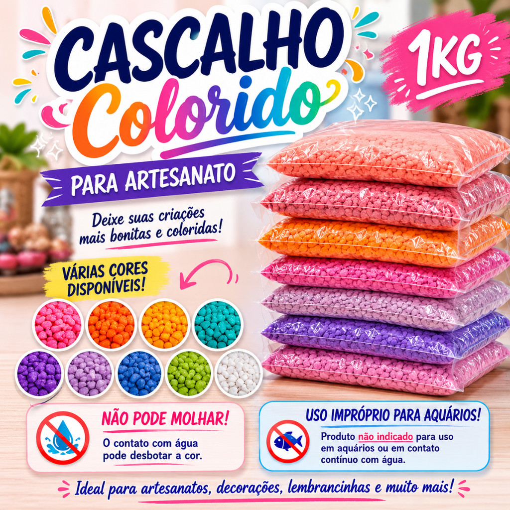 Cascalho Decorativo Colorido 1kg Pedras para Jardim Vasos Terrários e Decoração