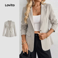 Lovito Elegante Blazer Cinza Frente Abotoada para Mulheres Primavera/Verão LK6LD261