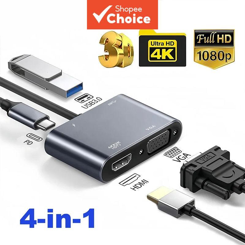 USB c hub Tipo 4-Em-1 Para HDMI 4K VGA Adaptador PD 100W Carga Rápida 3.0 Divisor Portátil iPad PC Monitor