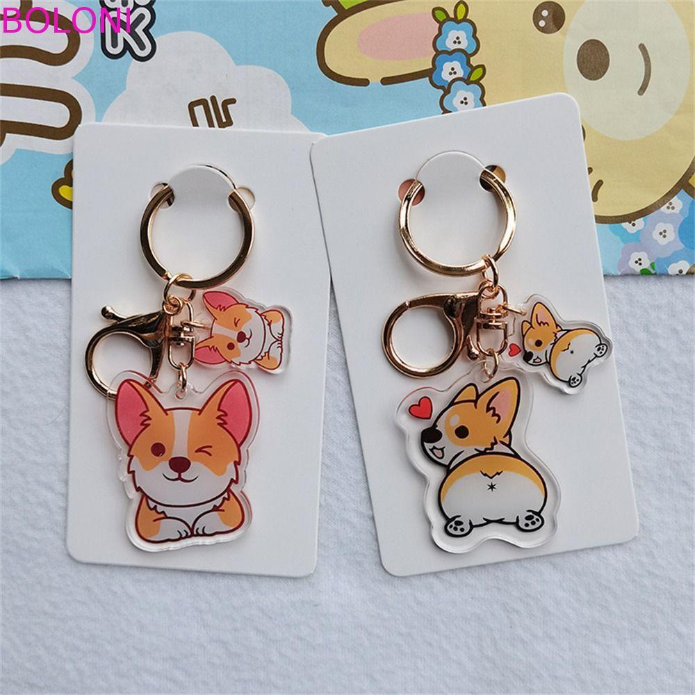 BOLONI Corgi Chaveiro , Acrílico Transparente Do Cão , Animal Dos Desenhos Animados Adorável Pingentes Porta-Chaves Carr
