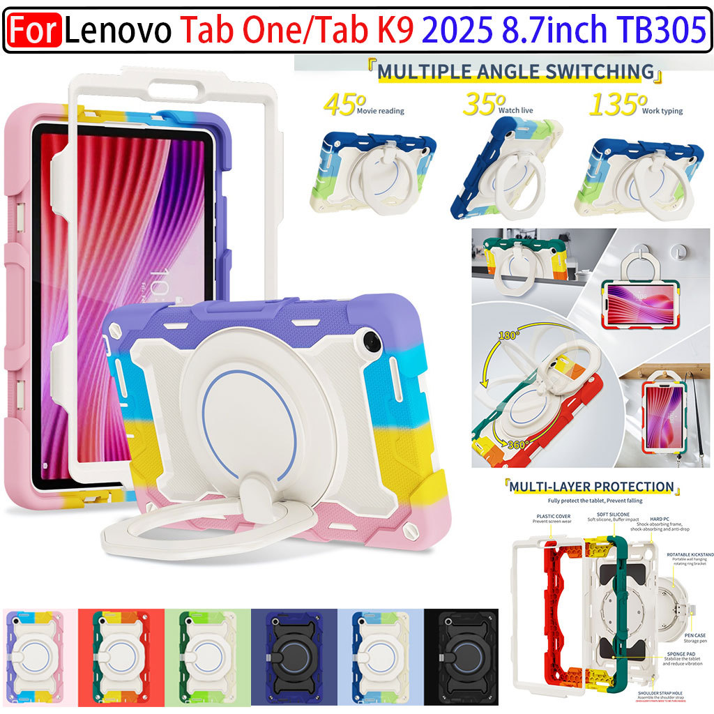Para Lenovo Tab One TB305XU K9 TB305FU 8.7 Polegadas 2025 360 ° Girar Alça Portátil Suporte Caso Crianças Resistente Seg