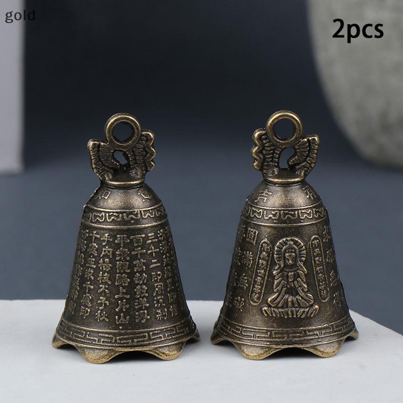 Ouro 2 Pçs Retro China Mini Escultura De Bronze Orar Buda Feng Shui Sino Casa Jardim Decorativo Sinos Vento Carro Pingen