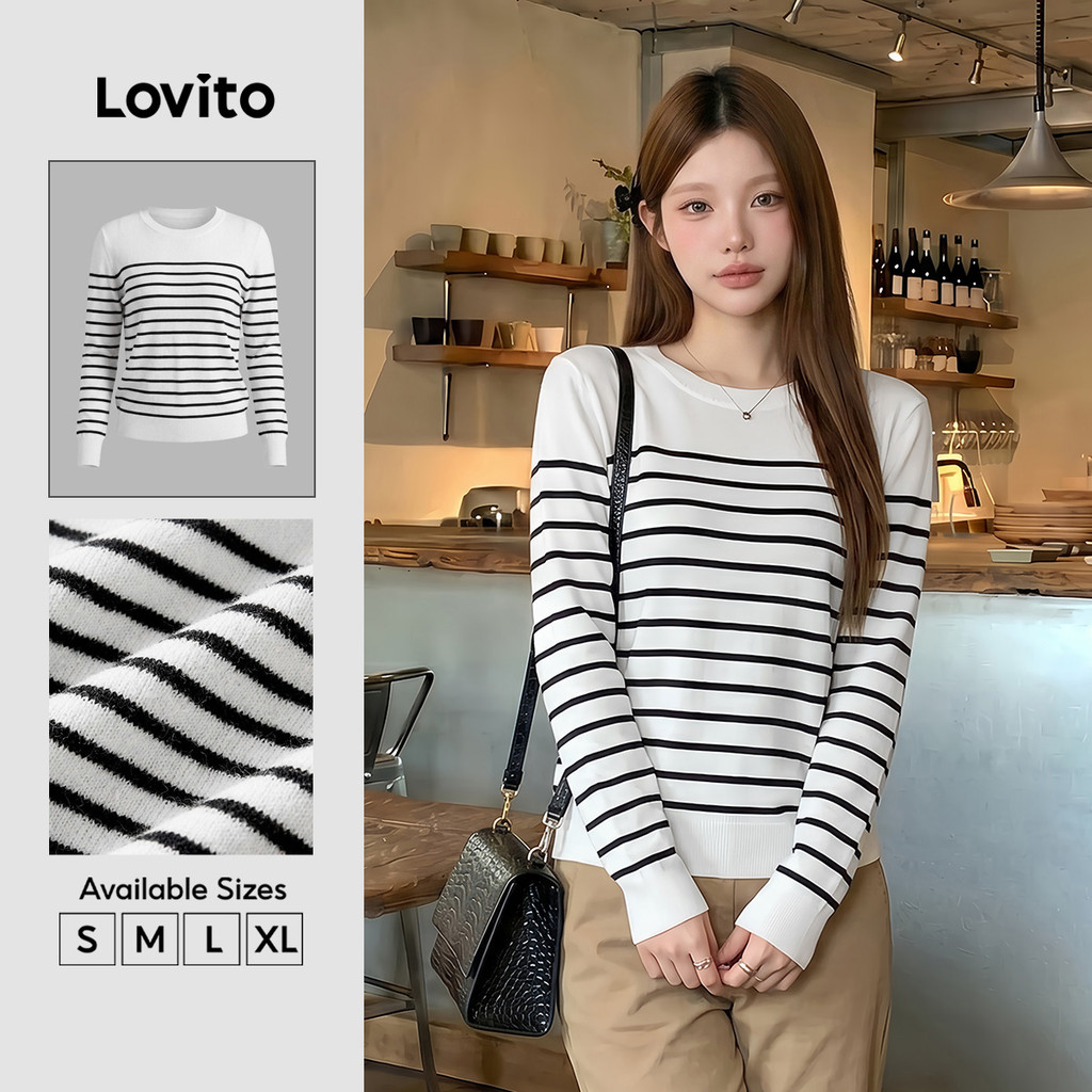 Lovito Casual Suéter Branco e Simples para Lazer No Outono/inverno para Mulheres