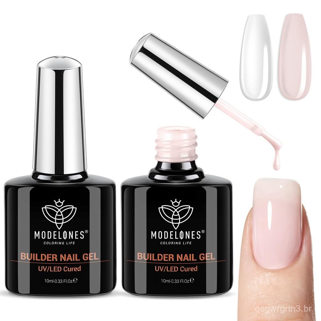 modelones Builder Nail Gel, 2 Peças de Esmalte Builder Transparente e Nude, Gel Base Colorido de Borracha 8 em 1 para Co