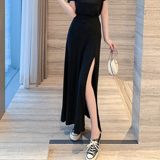 Estilo fino Modal saia longa feminina 2024 verão novo estilo fenda lateral cintura elástica saia All-Match A linha peque