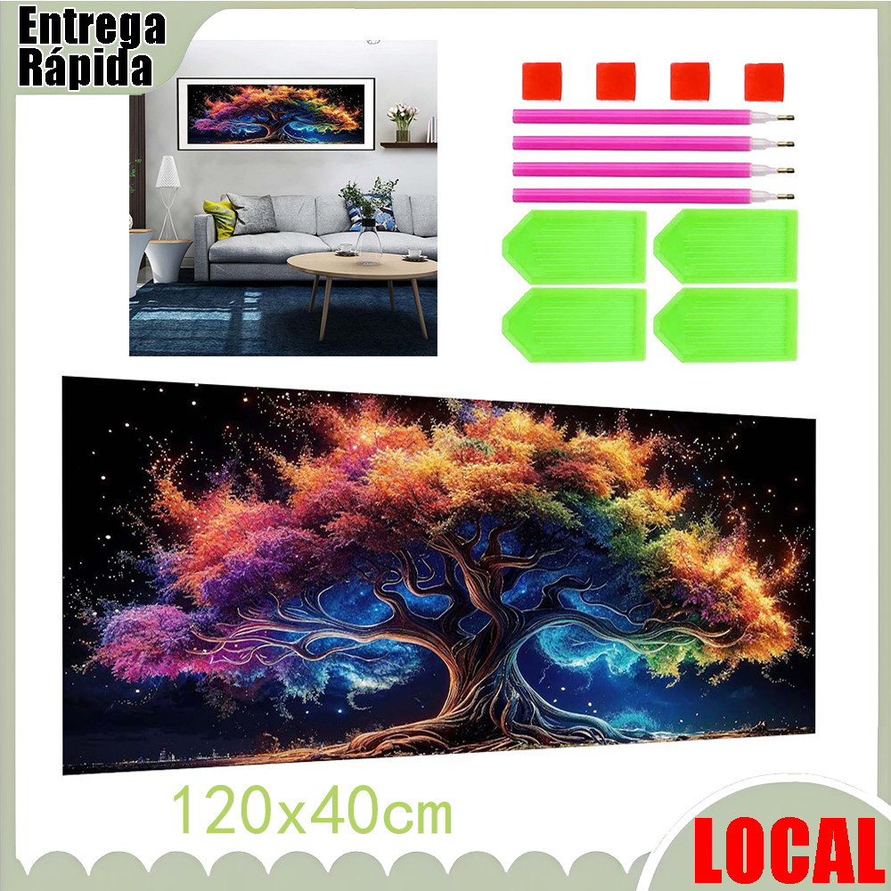 Kit de pintura de diamante (mundo de árvore de cor mágica) 120x40cm diamante redondo adequado para criação DIY artesanal