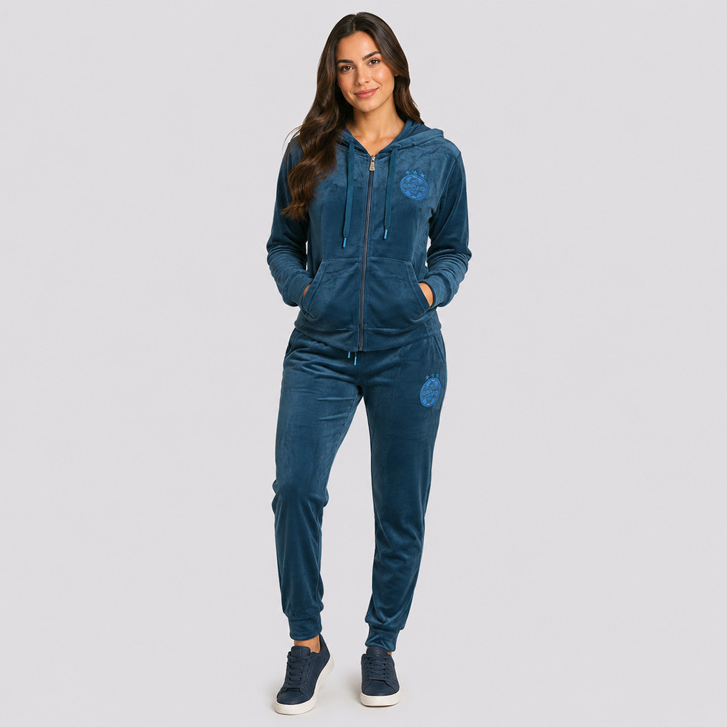 Agasalho Grêmio Plush Feminino Azul-Petróleo