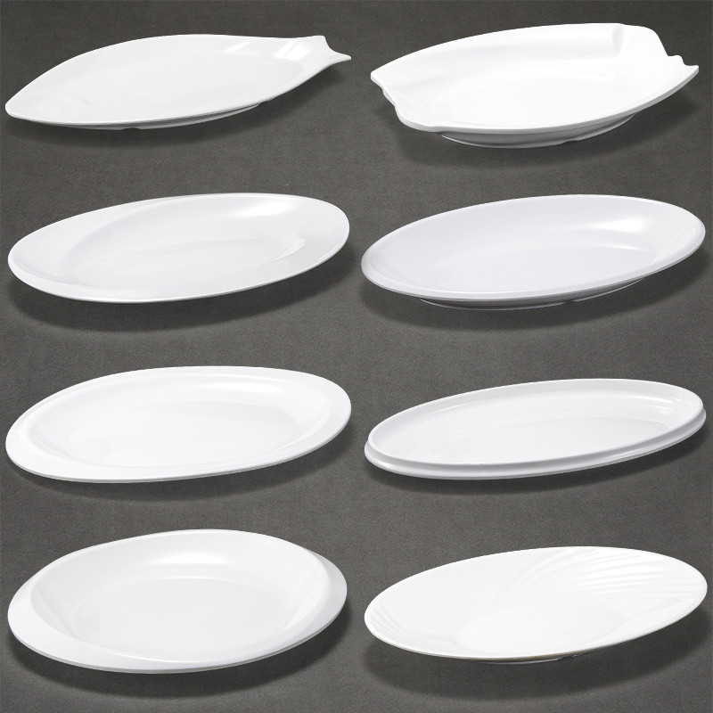 Placa branca de melamina, placa em forma de peixe, panela quente, placa lateral, imitação comercial, porcelana, plástico