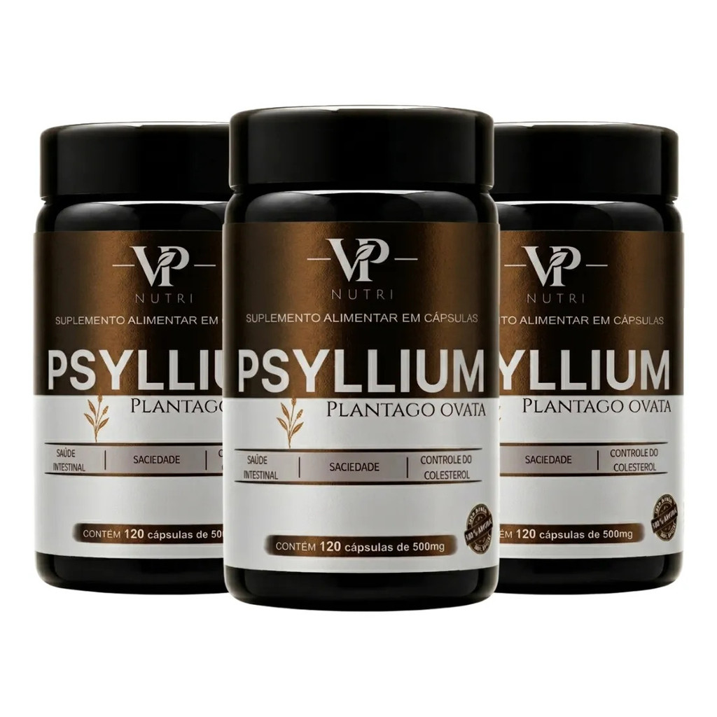 X3 Psyllium Puro 120 Cápsulas 500mg - Fibra Natural Vp Nutri