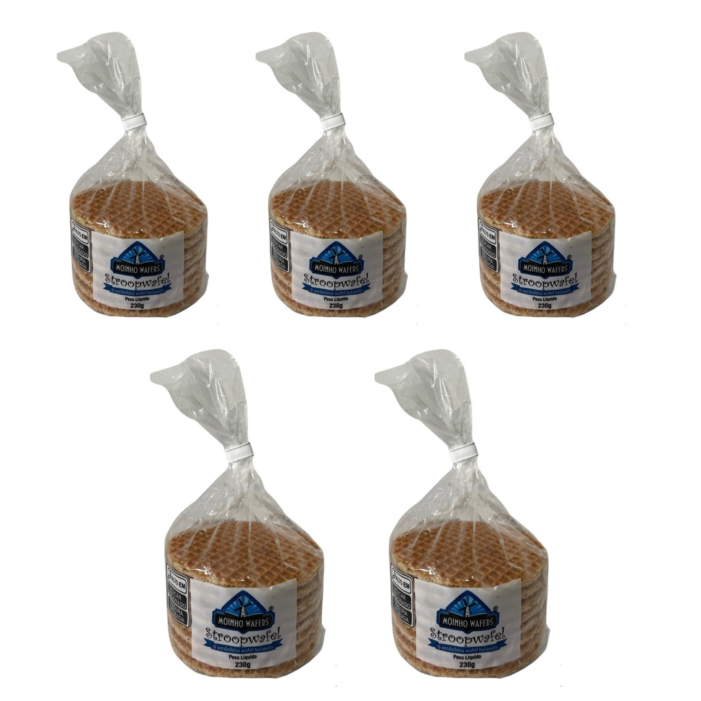 Kit com 5 Stroopwafel Biscoito Holandês Com Caramelo 230g