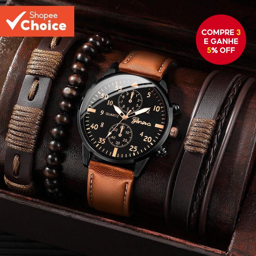 Relógio De Quartzo Masculino Chique-Pulseira De Couro E Vintage (Sem Caixa)