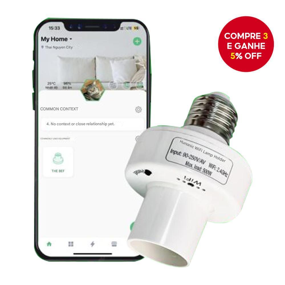 Transforme suas lâmpadas comuns em lâmpadas inteligentes com os soquetes WiFi Hunonic, controláveis remotamente via