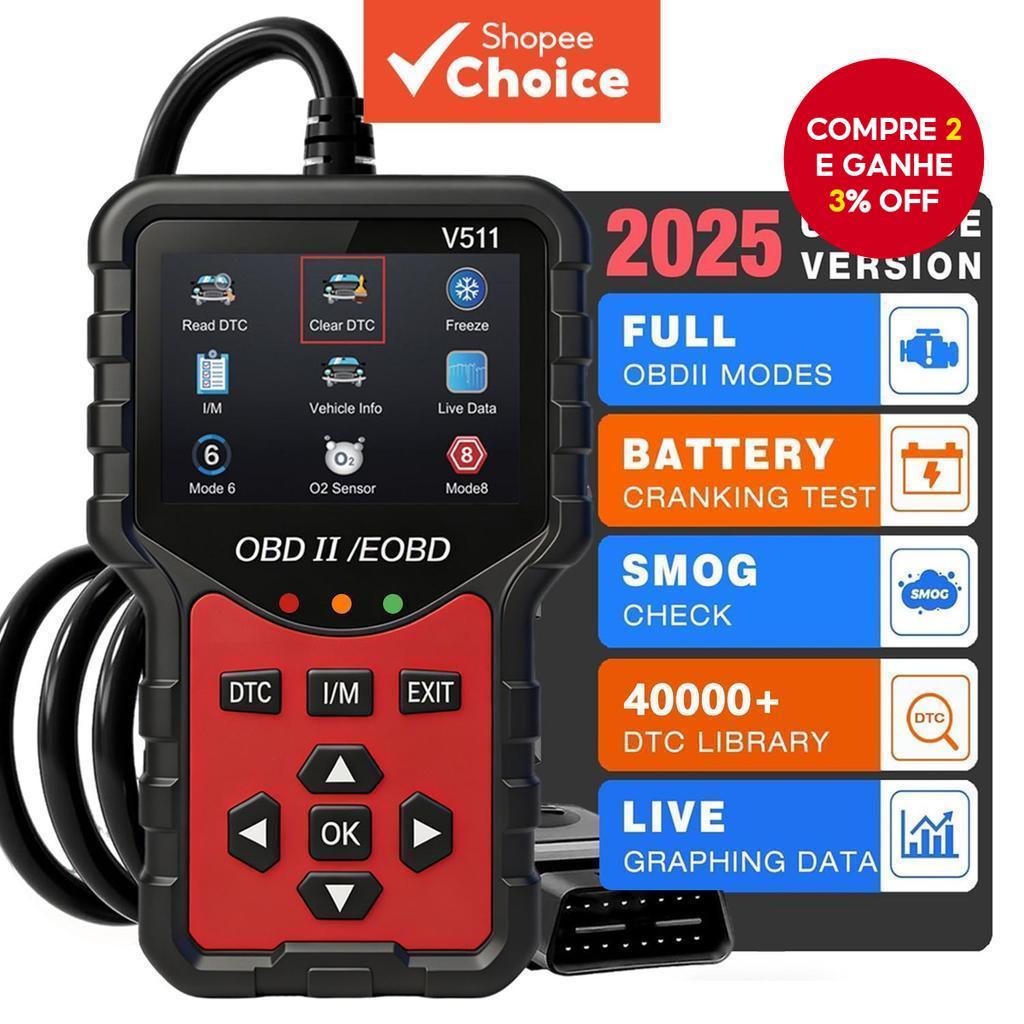 Novo Scanner Profissional OBD2 V511, 8 Idiomas Suportados, Venda Direta de Fábrica, Leitor de Códigos de Falha do Motor