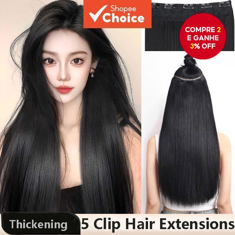 Extensões De Cabelo Longo E Reto De 40cm/50cm/60cm , Peruca Invisível De 5 Clipes Espessada Para Volume