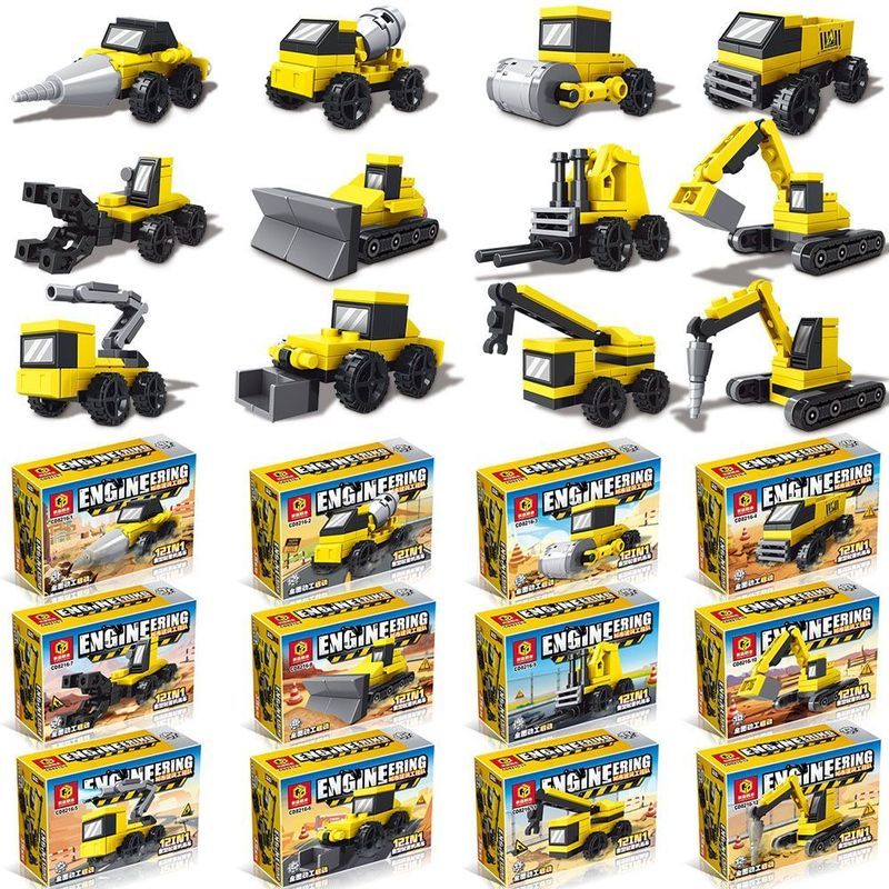 Carro de brinquedo compatível, veículo de engenharia, cidade, construção, brigada, montado, bloco de construção, escavad