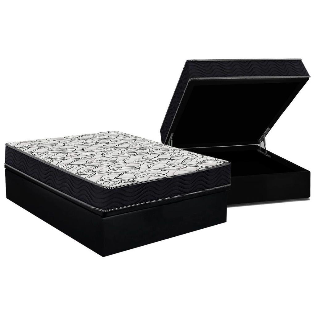Conjunto Box Baú Casal: Colchão Espuma Ortobom D45 Airtech 150 + Base CRC Courano Black(138x188)