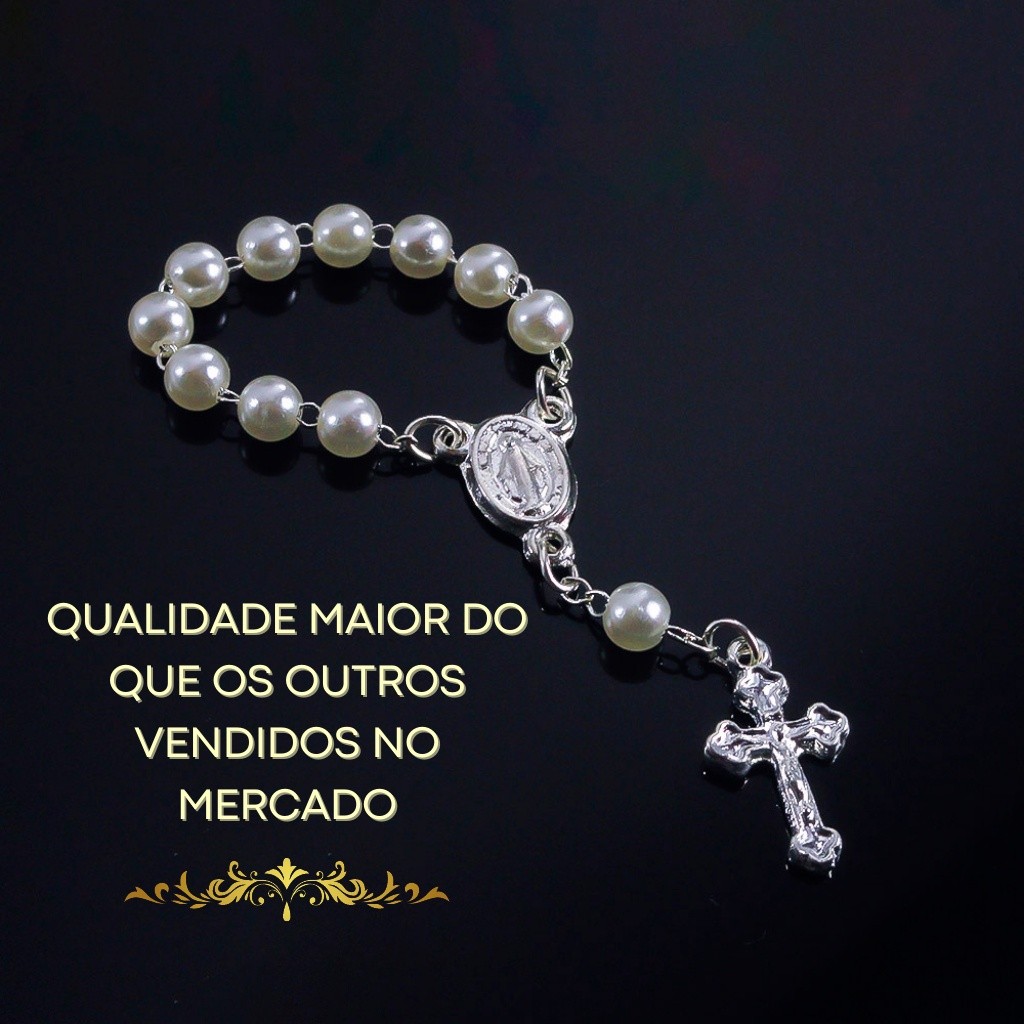 KIT 10 Mini Terço Lembrancinha para Batizado, Crisma, Eucaristia, Casamento, Chá revelação - Banhado a prata