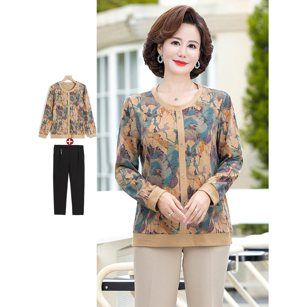 Mãe outono camisa de fundo estilo ocidental mulheres de meia-idade primavera outono camisa de fundo de meia-idade idosos