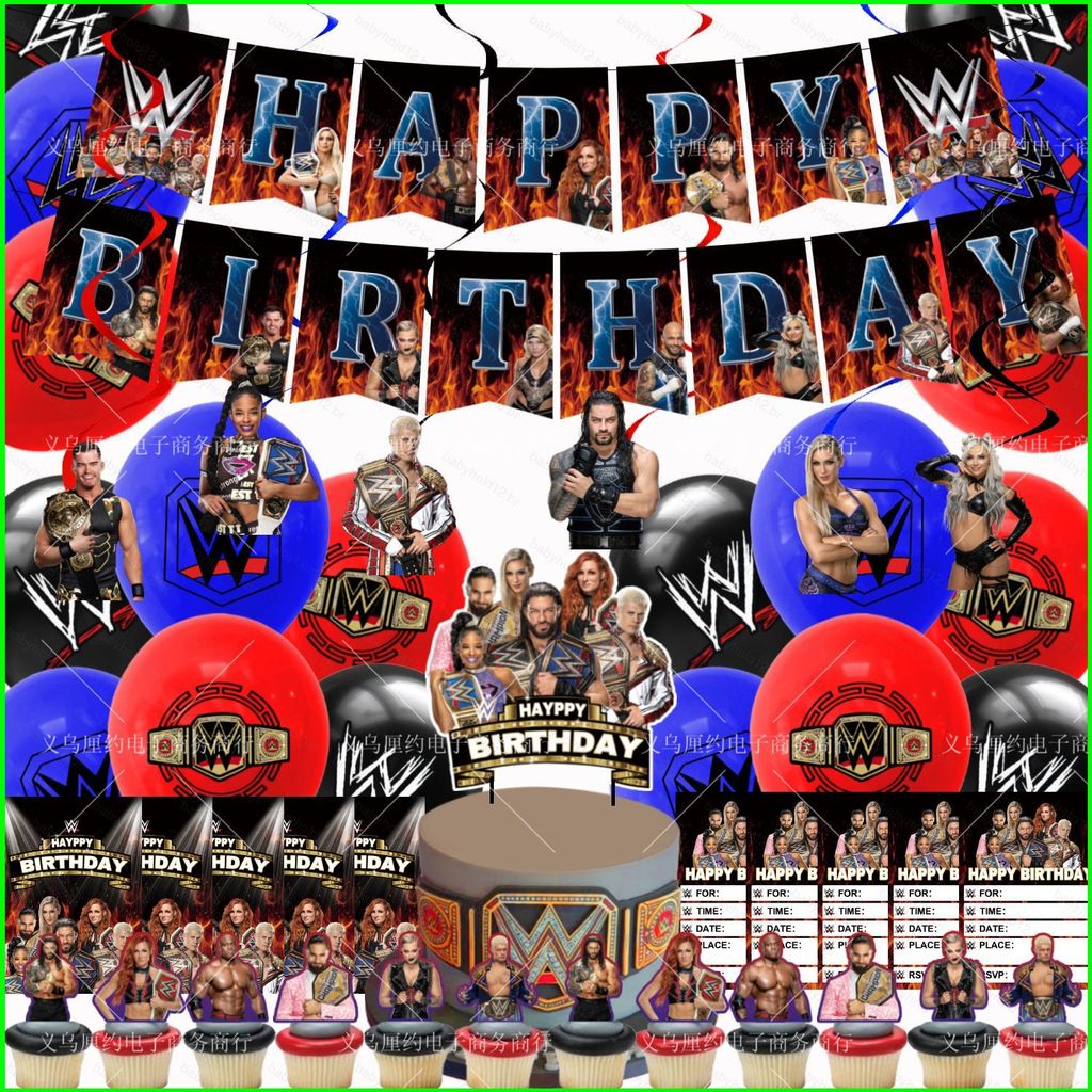 BB12 WWE Tema Crianças Decorações De Festa De Aniversário banner Bolo topper Balão Redemoinhos Cartões De