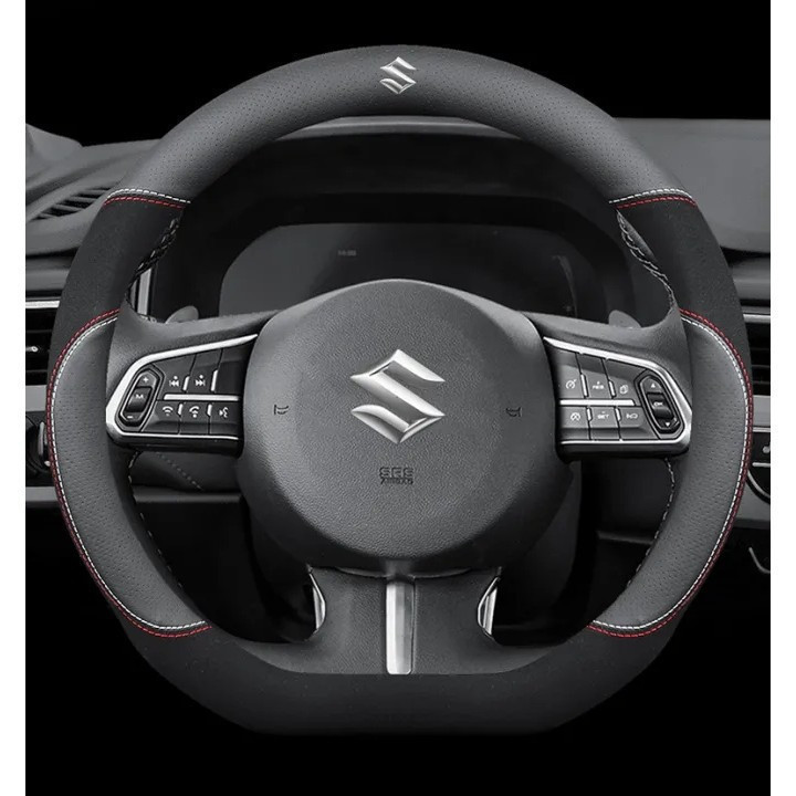Capa de Volante para Carro Suzuki (Formato D, Preta) em Couro, Adequada para Todos os Carros Suzuki Swift, Grand Vitara,