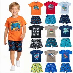 Kit 6 Peças Conjunto Infantil Menino Camisetas + Bermudas - Conjuntos Masculino Verao Calor 1 ao 10