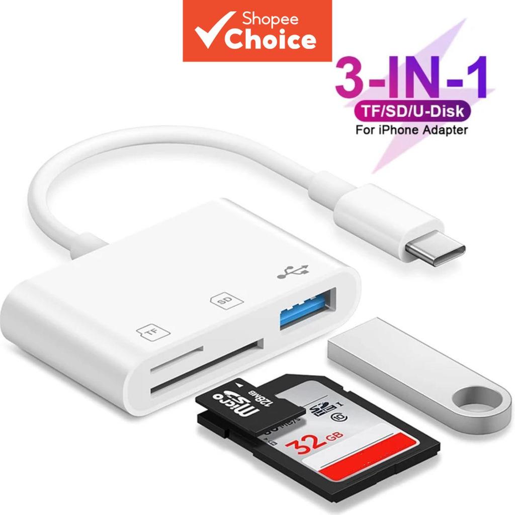 Adaptador Tipo C Leitor de Cartões TF/CF/SD Gravador OTG Flash Compacto USB-C para iPad Pro, Huawei, MacBook, Samsung,