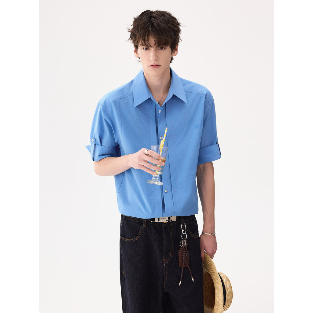 CHICERRO Sicilian Roupas Masculinas High-End Verão All-Match Camisa de Manga Curta Masculina Casual Top Solto Estilo Fin