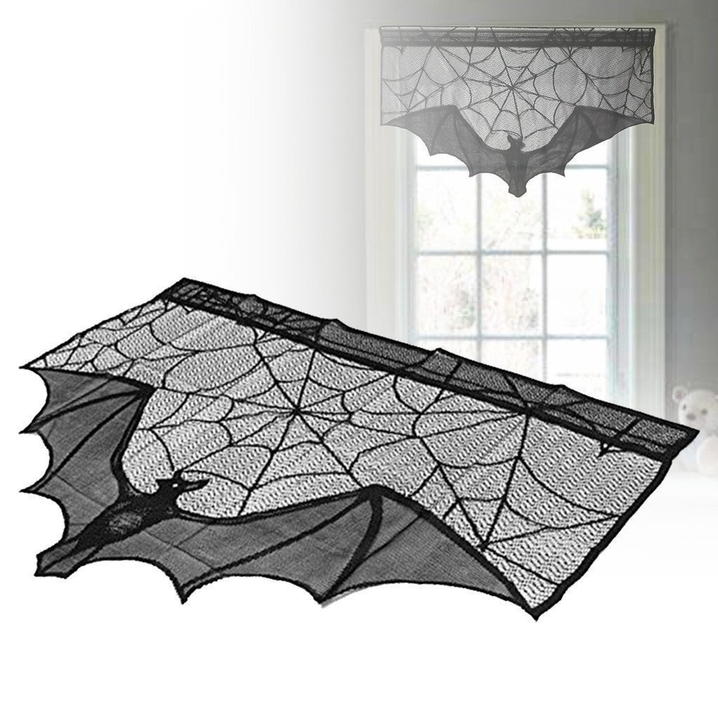 1 Pçs Criativo Cortina De Renda Morcego Toalha De Mesa Lareira Cachecol Capa Para Decoração De Casa Halloween