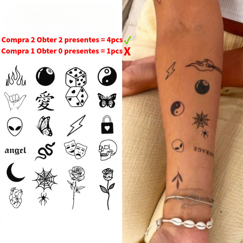 Tatuagem Temporária de Crânio em Chamas, Dura Até 15 Dias, Nova Tecnologia Mágica, Adesivo Semi-Permanente à Prova d'Águ