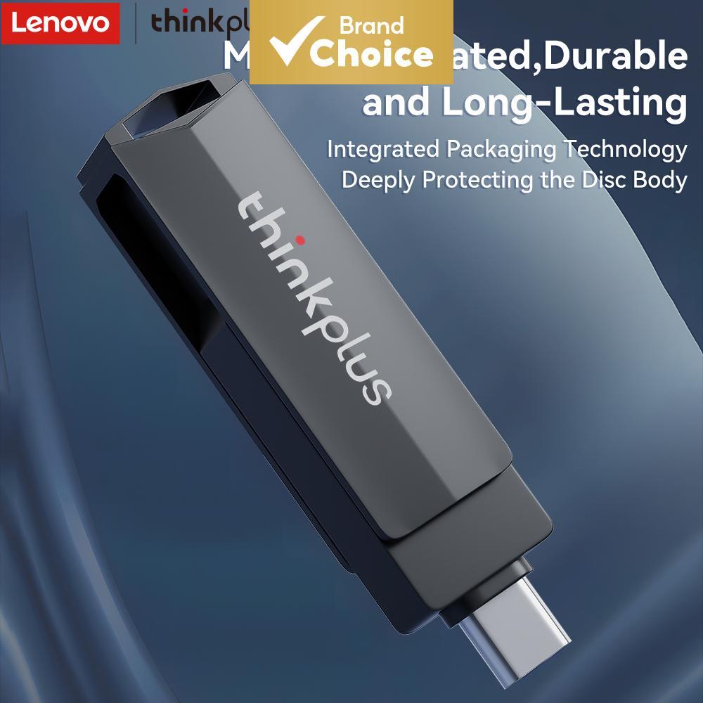Lenovo thinkplus Pen Drive USB 3.2 com 2 Interfaces (Tipo C/USB A), Corpo de Metal Giratório 360°, Compatível com OTG