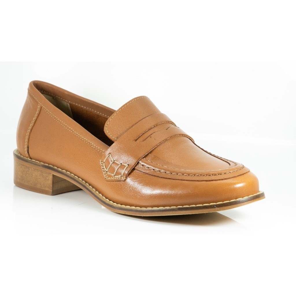 Mocassim Feminino Casual Couro Legítimo Confortável Gravata Social Calce Fácil Marrom Caramelo Prata