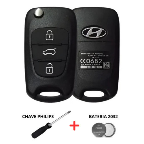 Chave Canivete I30 2010 2011 Carcaça Oca Azera Hyundai Ix35 Kit + Bateria + Chave Phillips