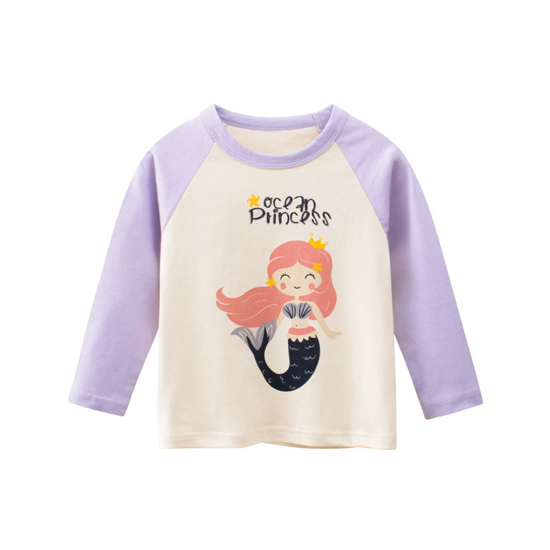 Crianças de manga comprida primavera novo estilo 2026 meninas versão coreana camiseta de manga comprida sereia impresso 