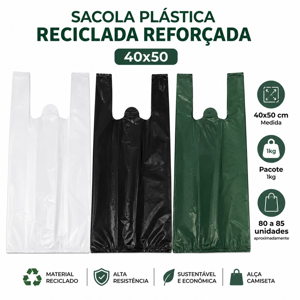 SACOLA PLASTICA REFORCADA 40X50 1KG RECICLADA COMERCIO