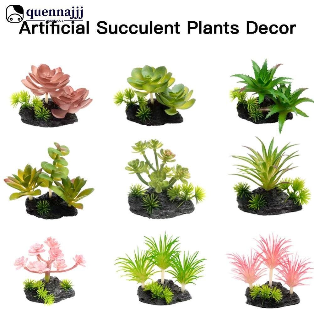 QUENNA Simulado Suculento Realista Planta Falsa Réptil Terrário Decoração Vegetação Artificial Para Vivarium Aquário Tan