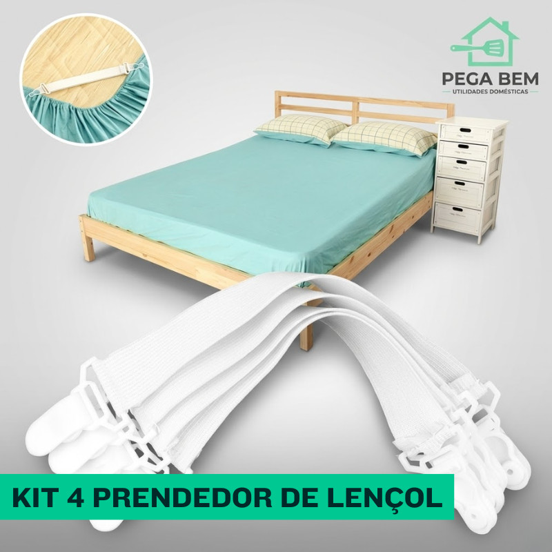 Kit 4 Prendedores de Lençol com Elástico para Cama Casal, Solteiro ,Queen e King