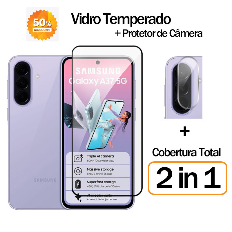 Vidro Temperado Samsung A37 A57 A27 Para Galaxy A56 A26 A06 A16 A07 A17 S26 Ultra Plus Edge 2 Em 1 Filme Protetor De Tel