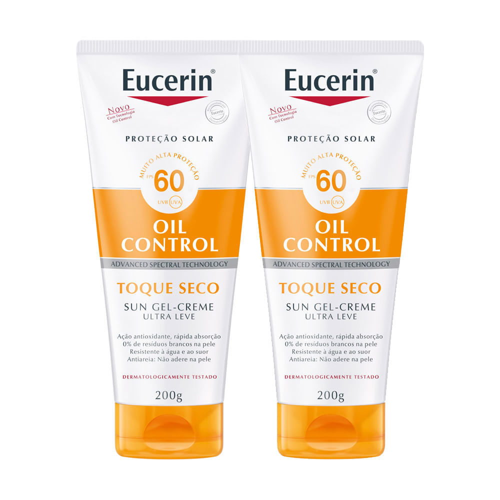 Kit 2 Protetor Solar Corporal Eucerin Sun Oil Control Toque Seco FPS 60 Gel Creme 200g