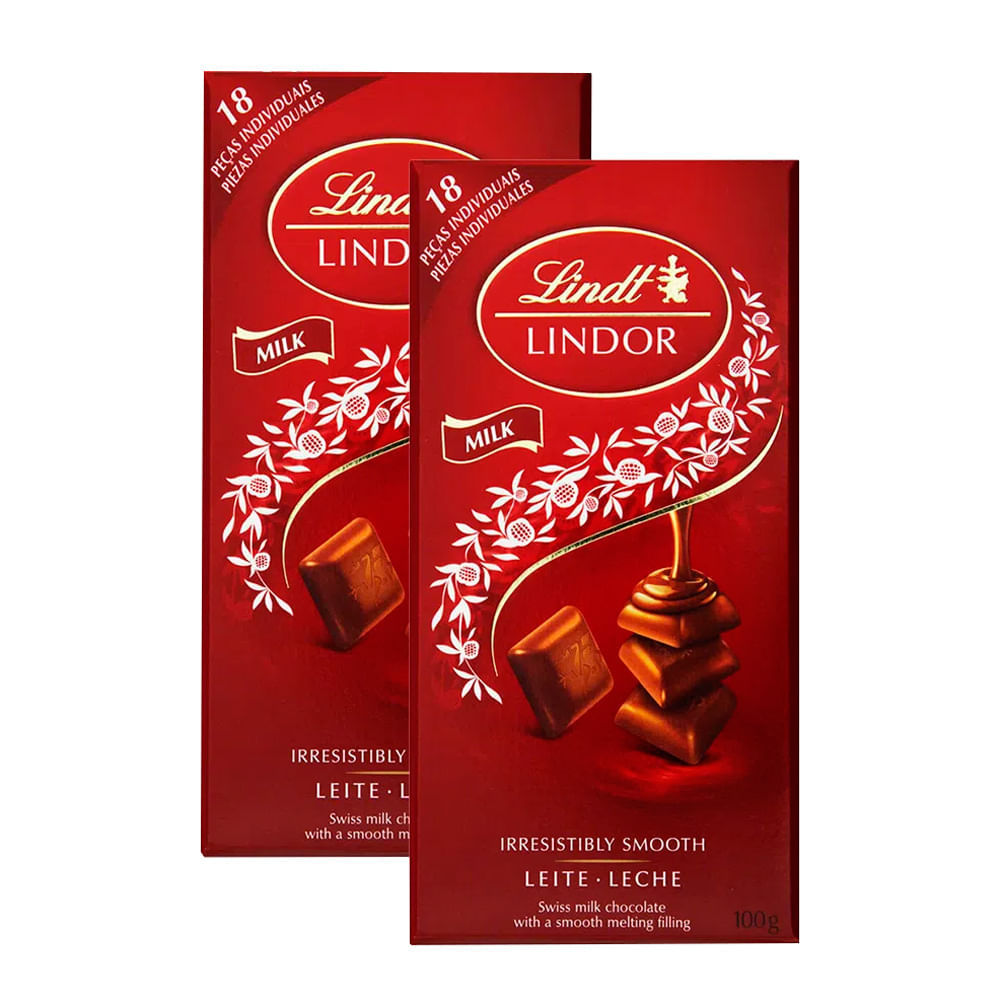 Kit 2 Chocolate Lindt Lindor ao Leite com Recheio Cremoso 100g