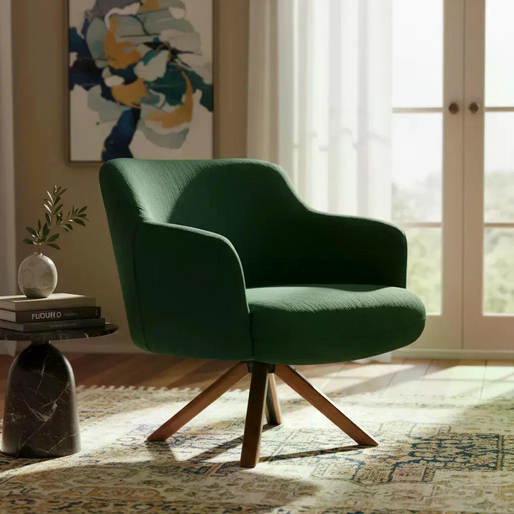 Poltrona Decorativa Giratória Base Giromad Madeira Jade C-117 Linho Verde Musgo - Domi