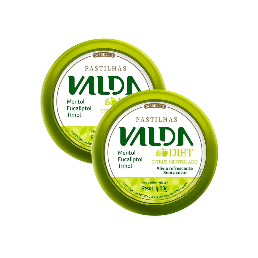 Kit 2 Pastilhas Valda Diet Citrus Mentolado Sem Açúcar 50g