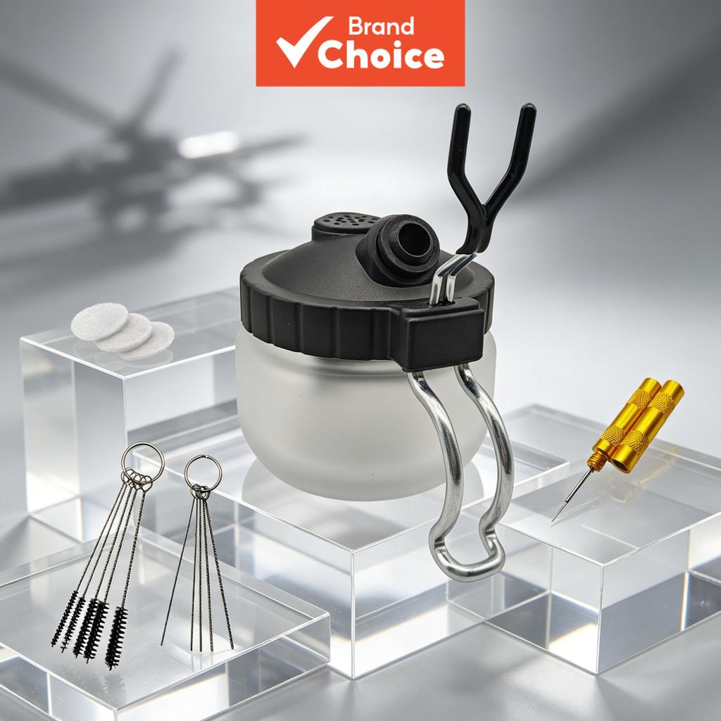 Kit de Limpeza para Aerógrafo 13 peças - Pote de Limpeza de Vidro com Suporte, 5 Agulhas de Aço Inoxidável, 5 Pincéis