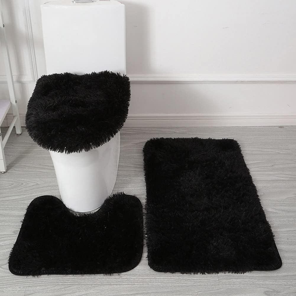 Conjunto de Tapetes de Banheiro em Microfibra 3 Peças, Tapete Antiderrapante para Contorno, Capa para Tampa de Vaso Sani