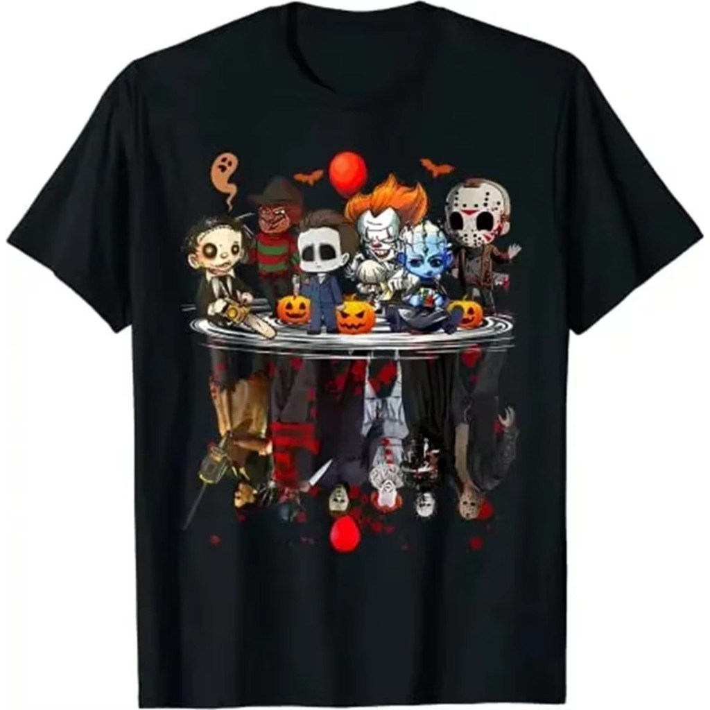 Camiseta Filmes De Terror Personagens Halloween Estilo Gótico Blusas Manga Curta