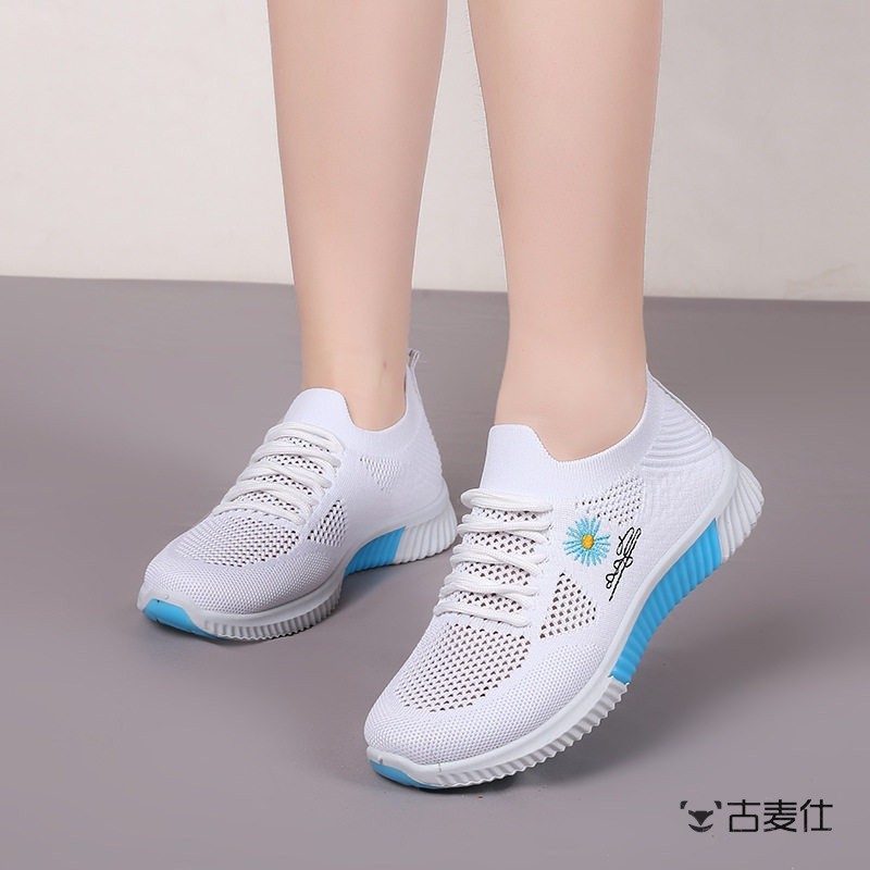 Sapatos femininos sapatos esportivos verão deslizamento-em malha respirável tênis de corrida feminino sapatos brancos de