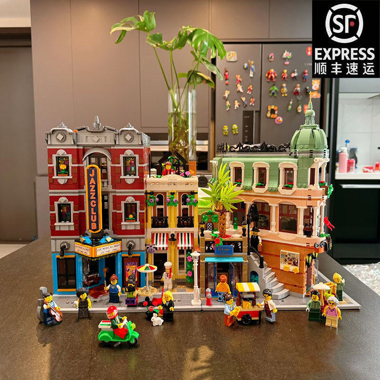 Adequado para Lego Street View Series Boutique Hotel quebra-cabeça alta dificuldade cidade construção montagem blocos de