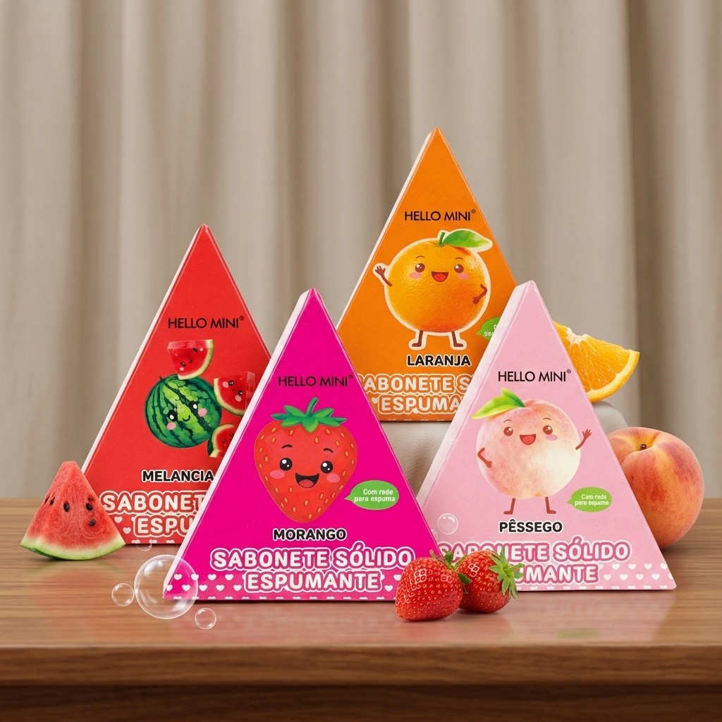 Sabonete Espumante Hello Mini Frutas Morango Melancia Pêssego Laranja Cheiro Doce