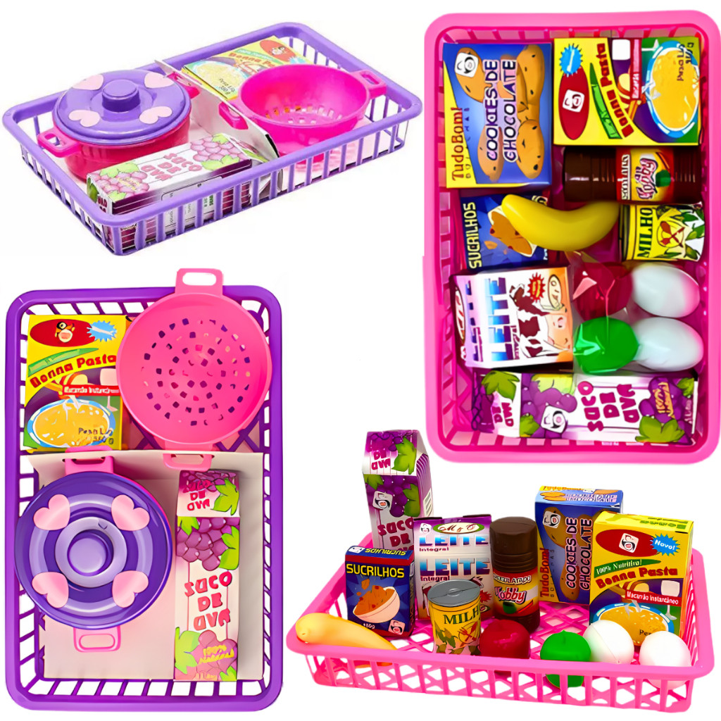 Kit Panelinhas + Mercado Brinquedo Interativo Infantil Meninas Mercadinho Feirinha Comidinhas