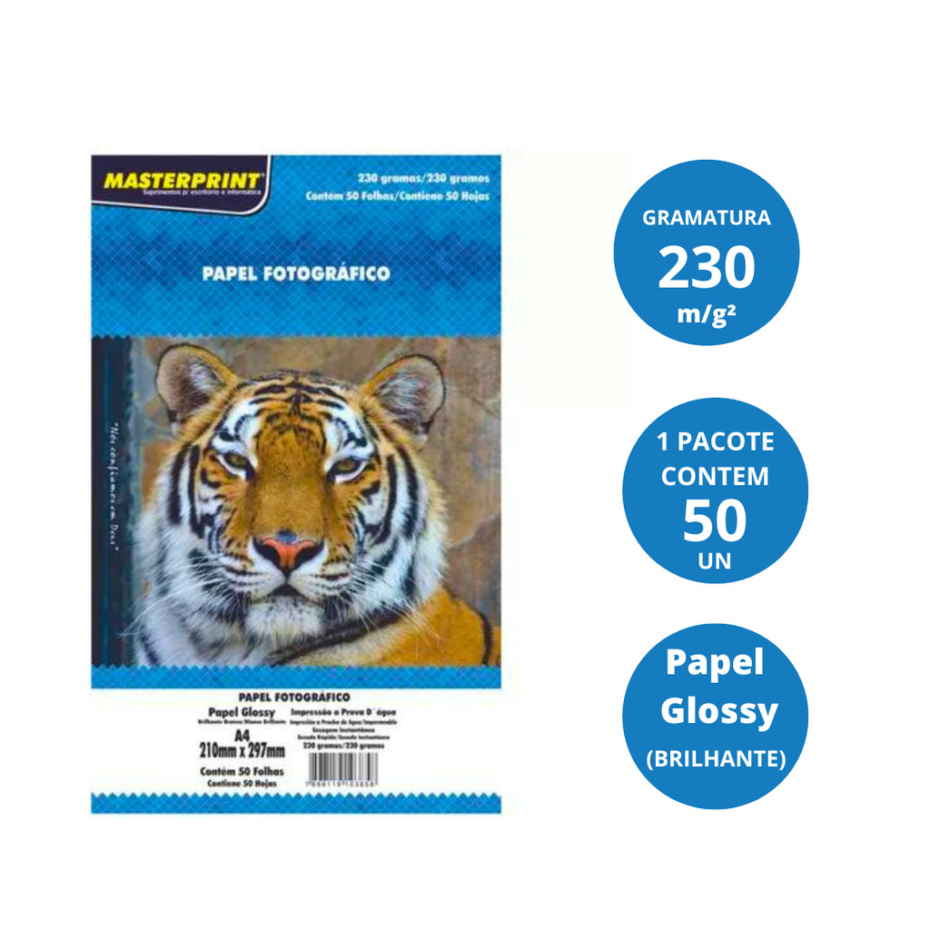 Papel Fotográfico 230G Glossy (Brilhante) 50 Fls A4 Sem Adesivo - MASTERPRINT · foto 2